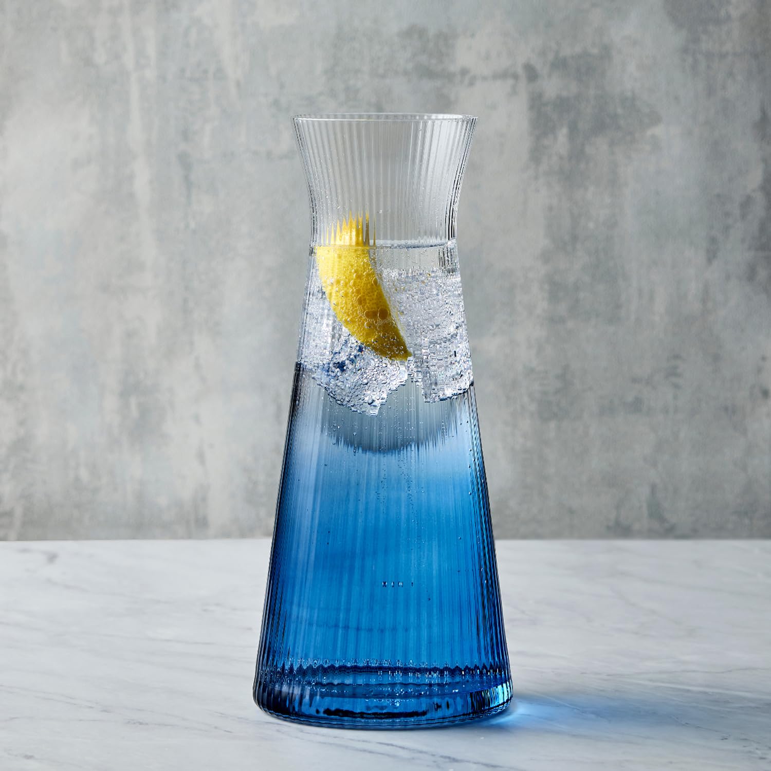 Anton Studio Designs Empire Handmade Water Carafe for Serving Water, Juice, and Beverages - 40.5 oz - Blue