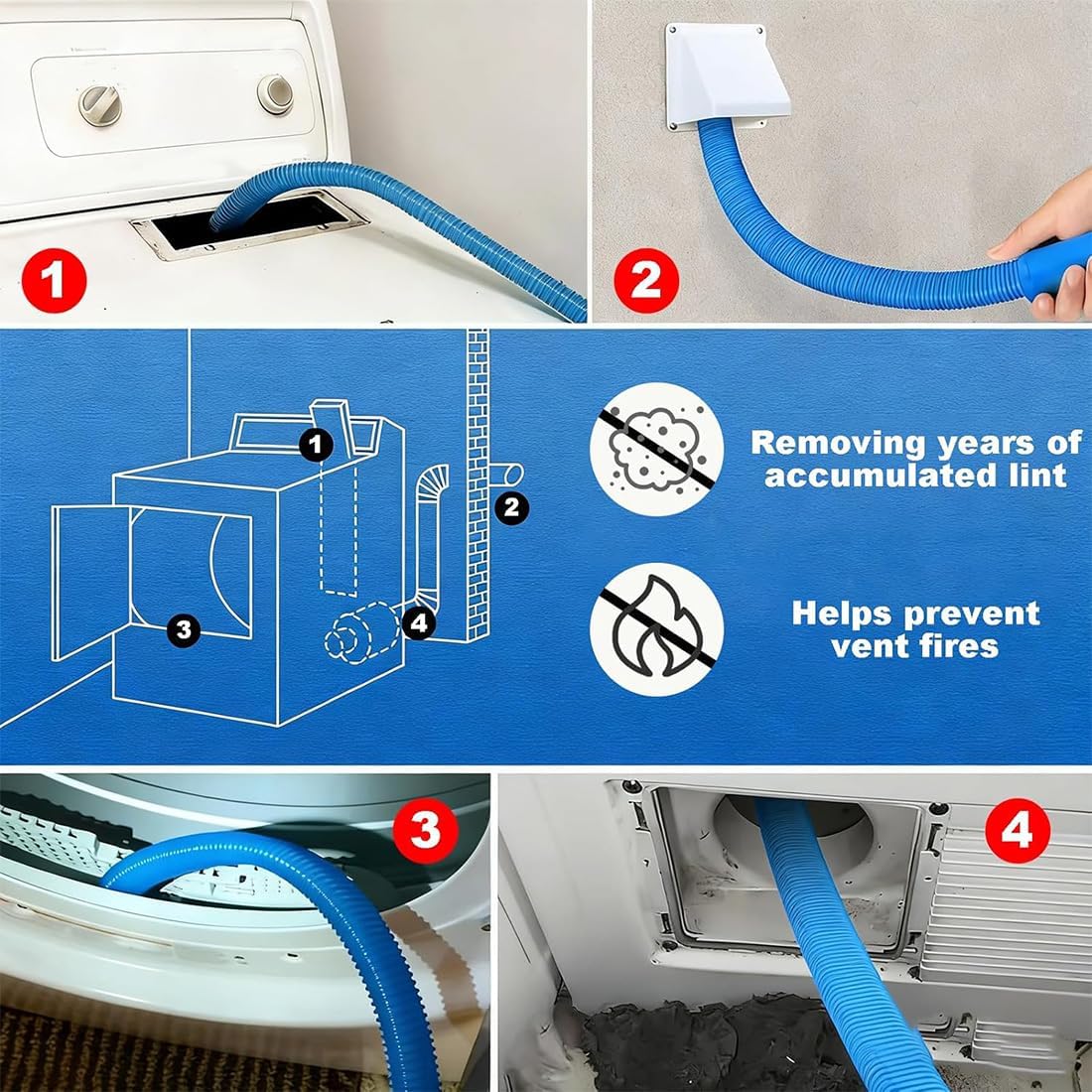 Skiennix Universal Dryer Vacuum Hose Attachment - Deep Cleaning Kit for Clogged Ducts & Lint Removal