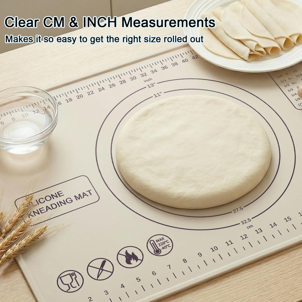 Skiennix Silicone Pastry Mat - Extra Thick Non-Stick Baking Mat with Measurements | 28" x 20" (Beige)