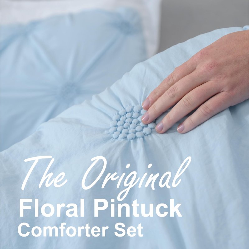 Swift Home Twin/Twin XL Baby Blue Comforter Set - Ruched 3D Floral Pintuck Bedding Set - 2 Pieces Bed Linen, 1 Comforter and 1 Pillow Sham