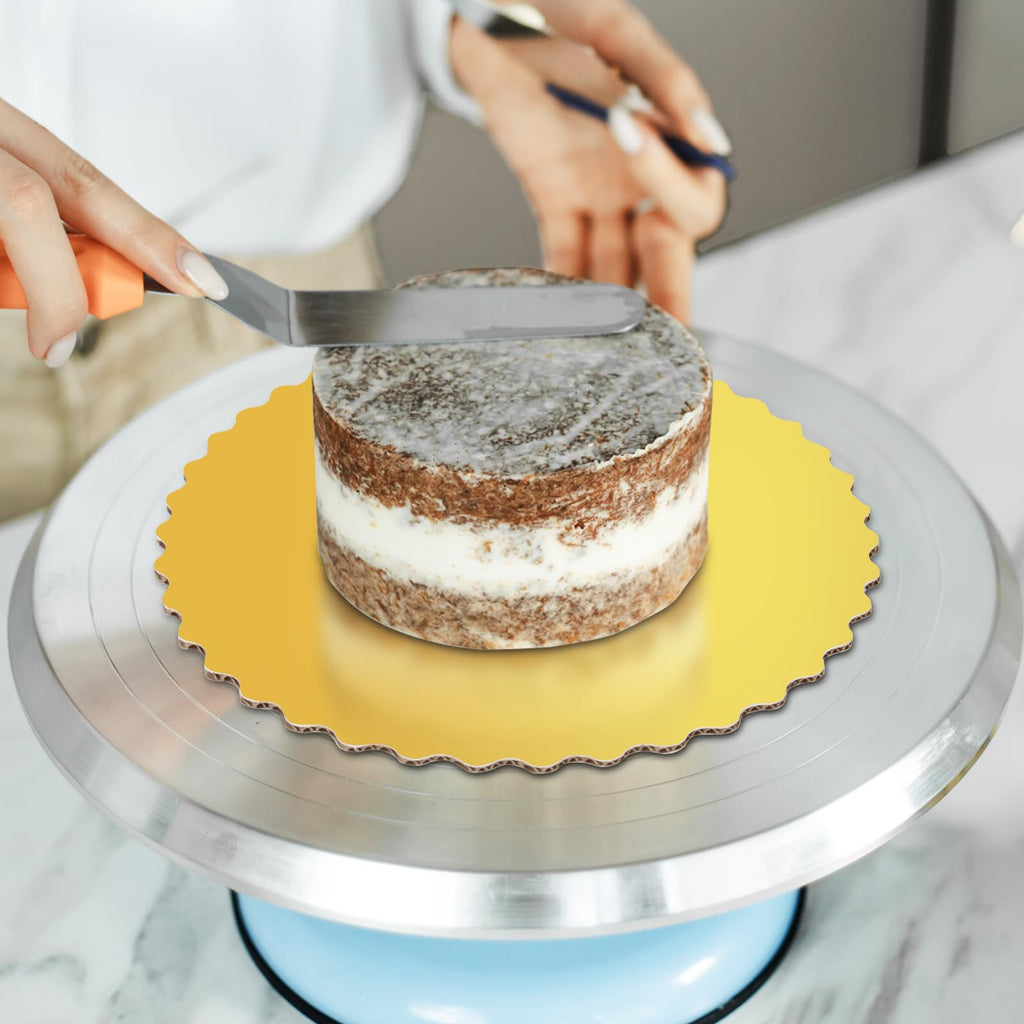 Cake Boards 10 inch Round, Gold Scalloped Edges Food Graded Greaseproof Cake Rounds 10 inch, 10in Cakes Boards Cardboard Circles for Wedding Birthday Parties Pizza, 10-Pack
