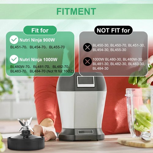 6 Fins Blender Blades Replacement Fit for Nutri for 900 Watts BL451-70, BL454-70, BL455-70, Compatible with 1000W BL480W-70, BL481-70, BL482-70, BL483-70, BL484-70