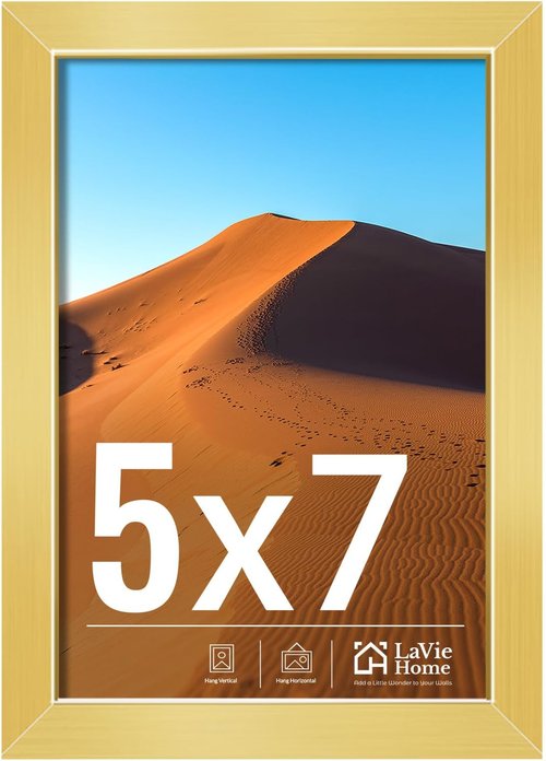 LaVie Home 5x7 Picture Frame - Elegant Gold Frame with HD Plexiglas for Wall Display | Classic Collection