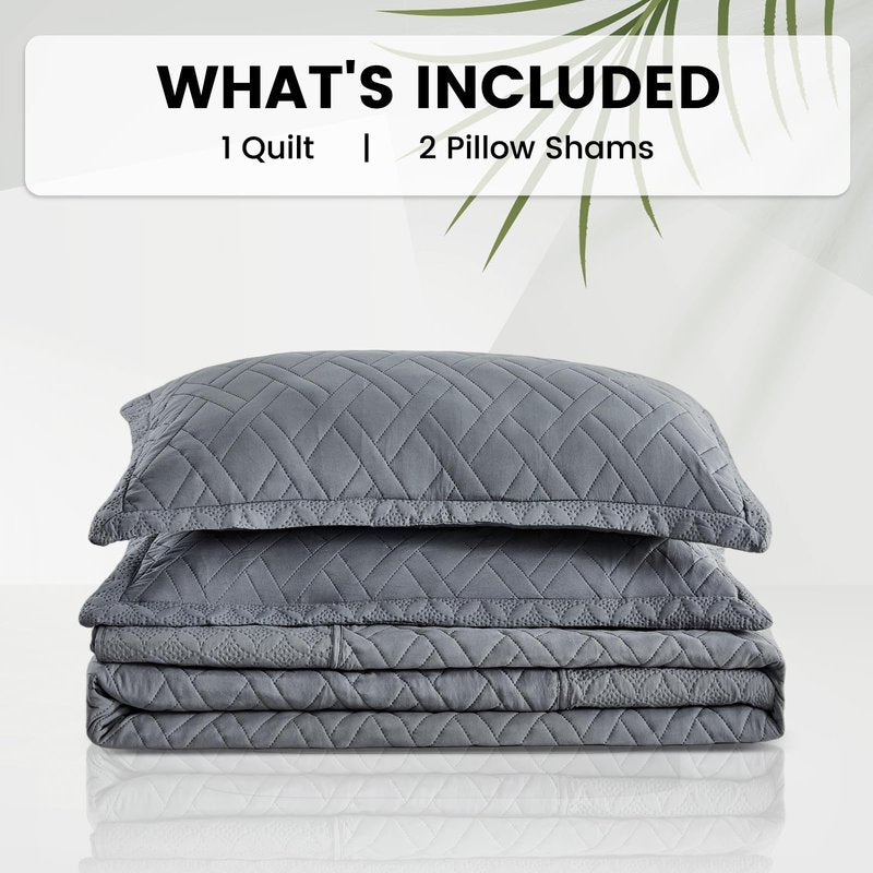 Qucover Oversized Bedspreads 128x120, 3 Piece Soft Microfiber Lightweight Navy Blue California King Quilt Sets, Ultrasonic Geometric Pattern King Size Bedspreads Oversized, with Pillow Shams