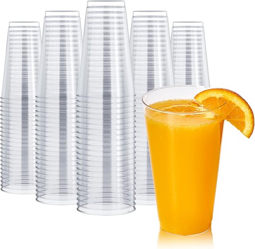 FOCUSLINE 16 oz Clear Plastic Cups - 200 Pack Heavy-Duty Disposable Party Cups for Events & Holidays