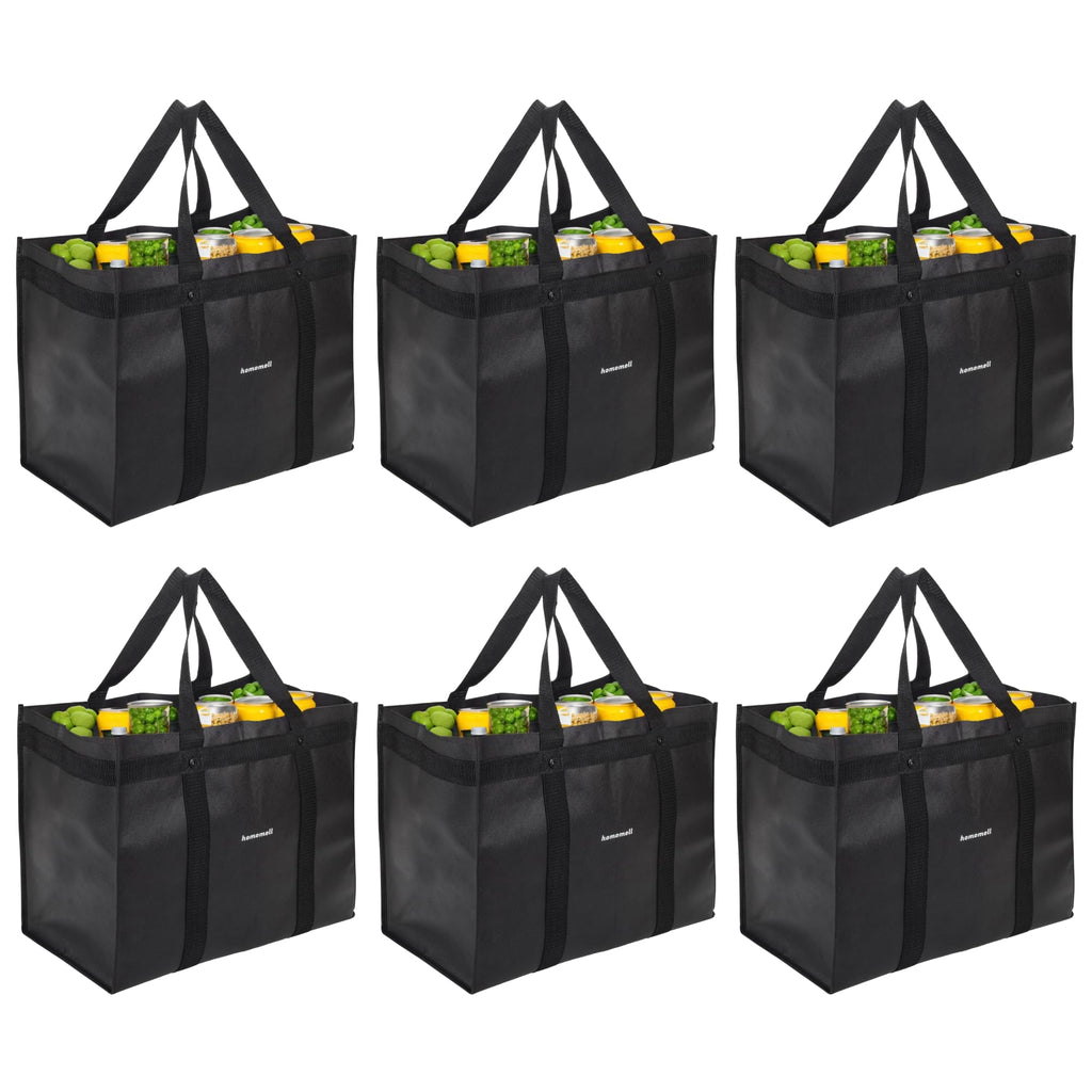 Homemell Heavy Duty Reusable Grocery Bags, Large Collapsible Tote Bag Holds 100 LBS, Extra-Strength Premium Material (Black, 6-Pack)
