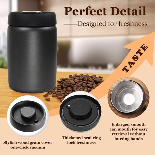 HelpyLife Coffee Vacuum Canister - 16oz Airtight Stainless Steel Food Storage | Press Out Excess Air, Perfect for Coffee Beans & Tea