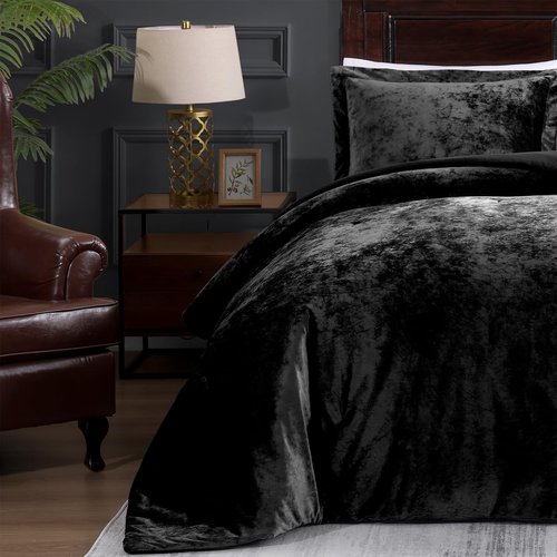TAMGHO Crushed Velvet Comforter, Black Queen Comforter Set, Luxury Soft Velvet Bedding Set for All Seasons, 3pc Black Bed Set Queen, 1 Comforter (92"x96") and 2 Pillow Shams (20"x26"+2")