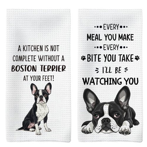 Tzhim Boston Terrier Gifts Kitchen Towels Set of 2, Boston Terrier Gifts for Women, Boston Terrier Decor Hand Towels, Boston Terrier Dog Tea Dish Towels for Kitchen, Dog Kitchen Decor, 16x24inch