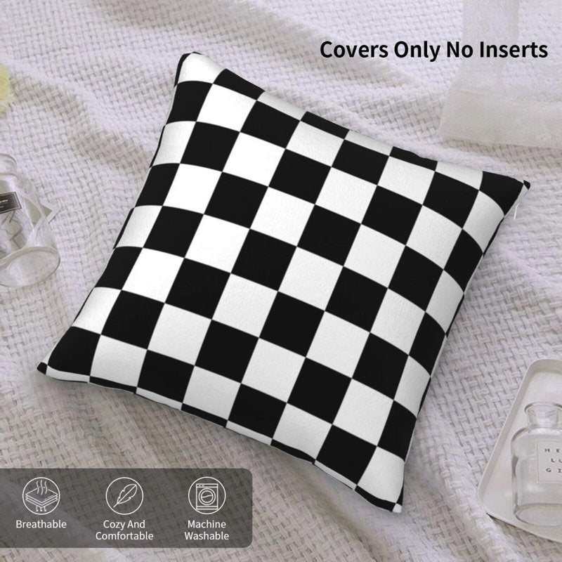Qwalnely 2 Sets Checkered Decorative Throw Pillow Covers, 20x20 Inch for Living Room Couch Bed Sofa, Black and White Plaid Home Decor, Soft Cushion Case