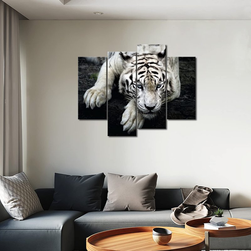 Black And White White Tiger Lie On Rock Wall Art Painting Pictures Print On Canvas Animal The Picture For Home Modern Decoration