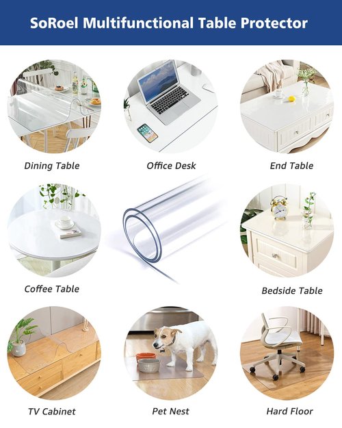 20X60 Inch Clear Dining Room Table Cover Plastic Tablecloths Waterproof Office Desk Blotter Mat 1.5mm Thick Wood Furniture Topper Protector Pad for Night Stand End Side Table Kitchen Countertop