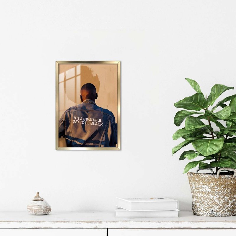 DAOTU Black Aluminum Alloy Framed Man Wall Art It's A Beautiful Day To Be Black African American Poster Modern Painting Home Decor for Living Room