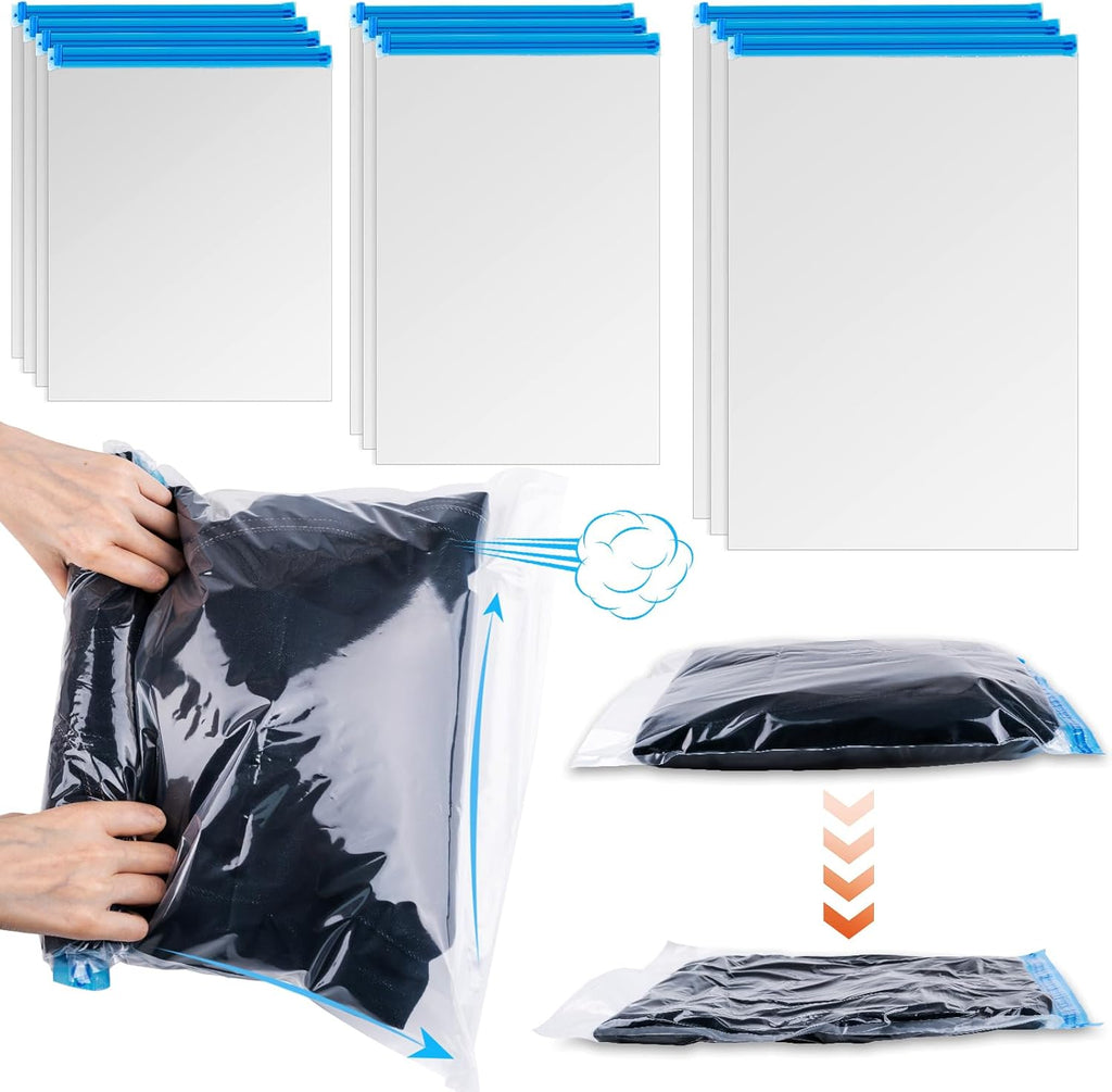 Skiennix Compression Bags - 10 PCS Space Saver Bags for Travel | No Vacuum Needed, 3 Sizes for Clothing Storage