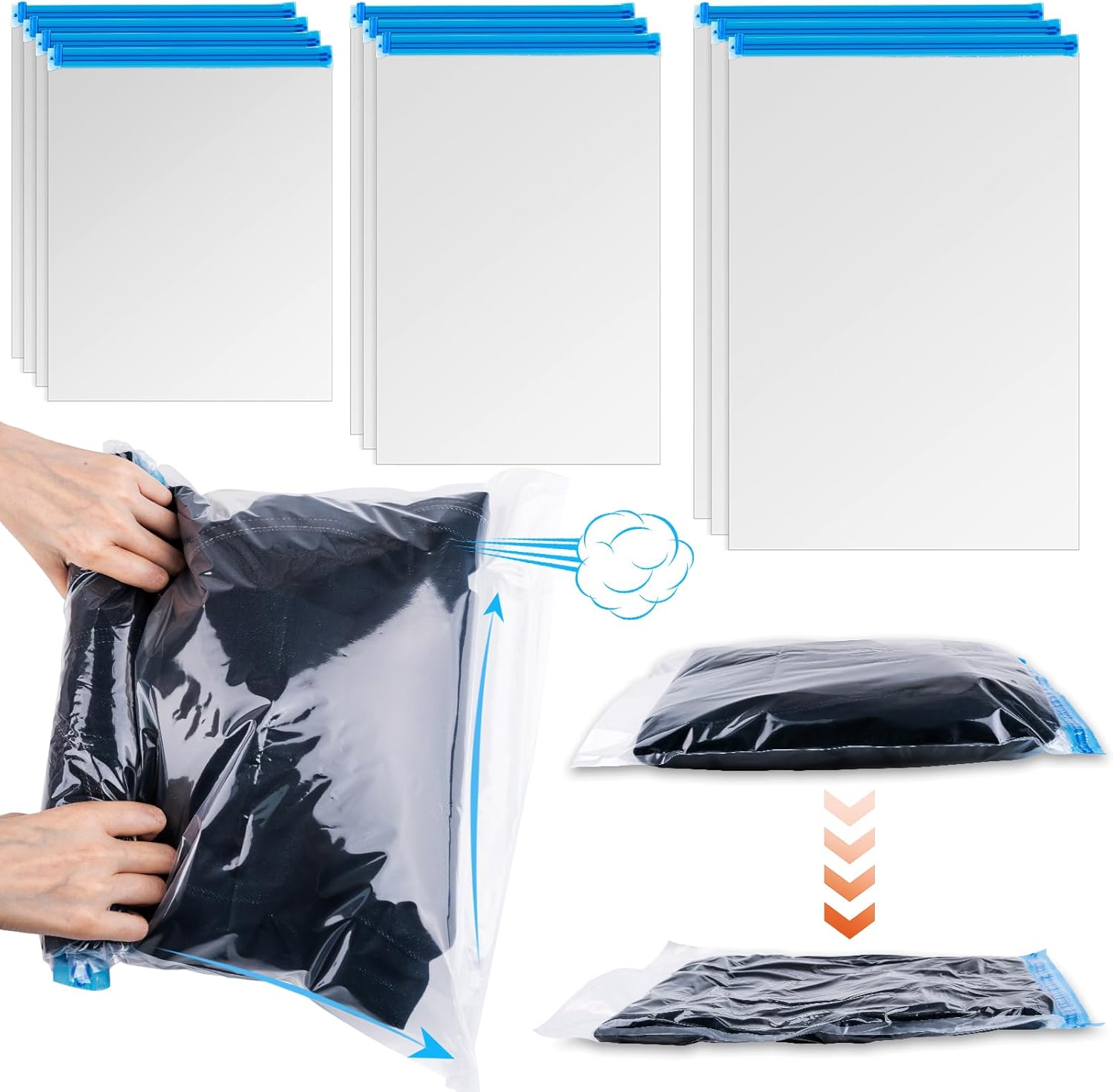 Skiennix Compression Bags - 10 PCS Space Saver Bags for Travel | No Vacuum Needed, 3 Sizes for Clothing Storage