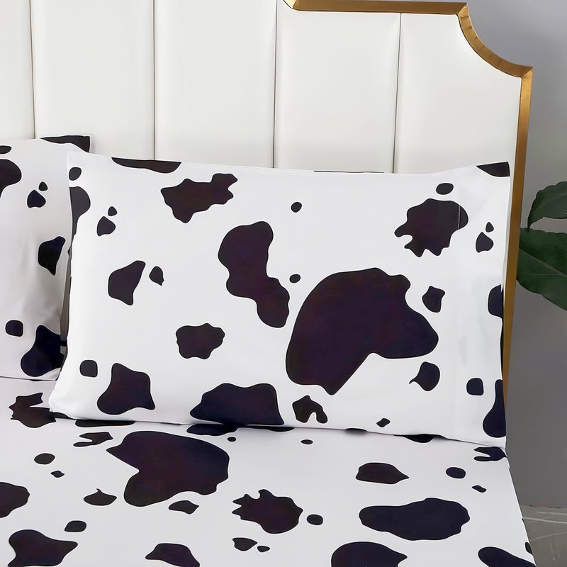 SDY 4PCS Bedding Sheets Set,Cow Print Twin Size,Lightweight Super Soft Deep Pocket Fitted Sheet & Cute Top Flat Sheet & 2 Pillowcases for Kids Boys Girls (Cow,Twin)