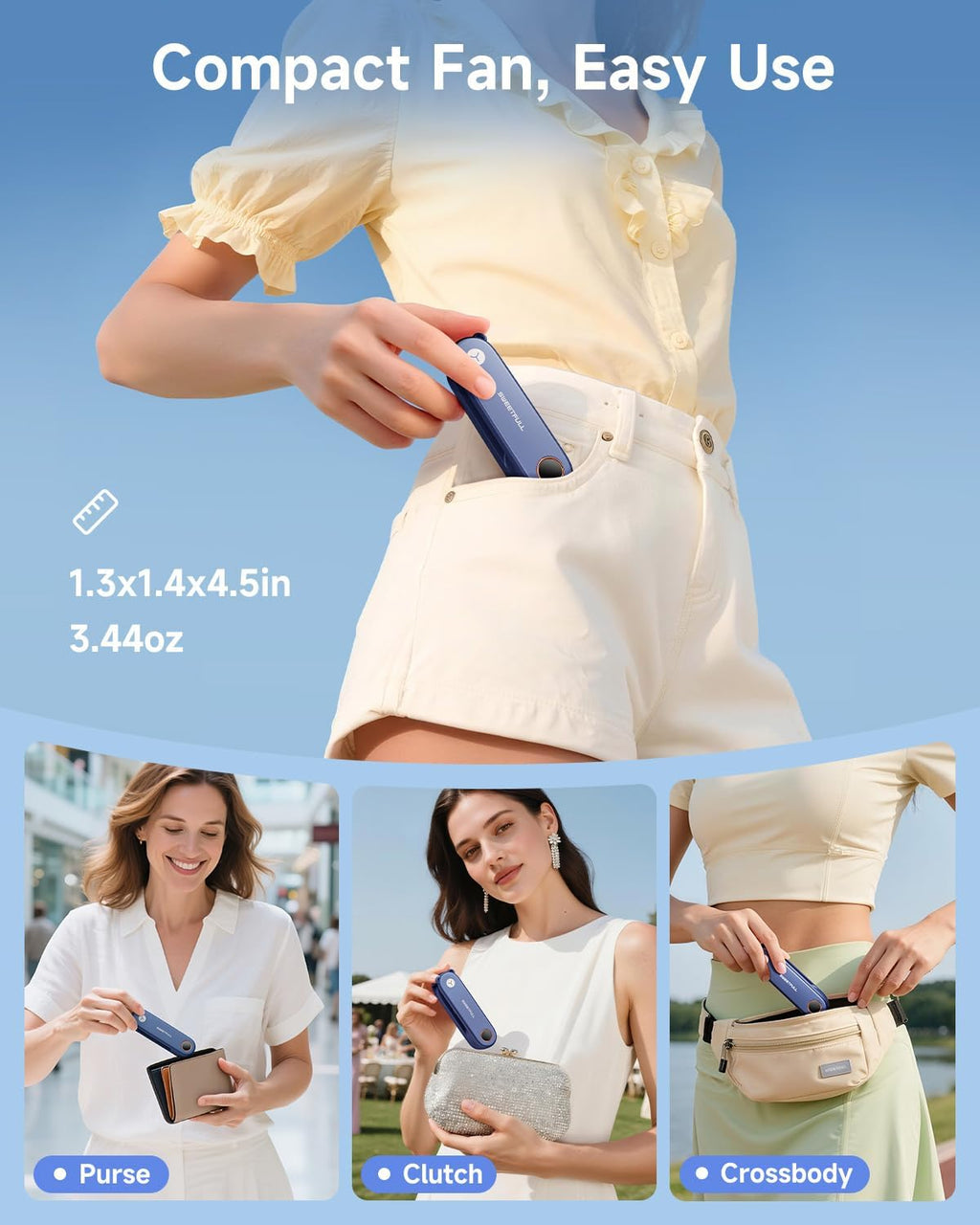 Sweetfull Portable Handheld Mini Fan - 3-in-1 USB Rechargeable Fan & Flashlight for Travel | Cute Pocket Size