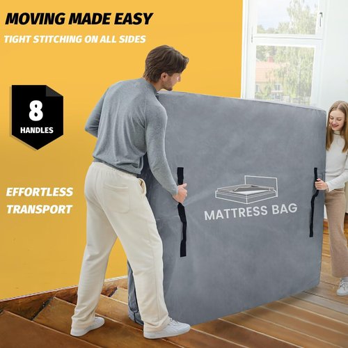 Mattress Bags for Moving and Storage, BETU Waterproof Mattress Protector Twin XL Mattress Cover with 8 Heavy Duty Handles and Zipper Extra Thick Moving Supplies for Dorm (2 Pack:82x42x13.5 Grey)