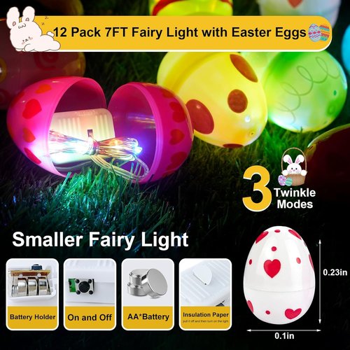 24 Pack Skiennix 7Ft Fairy Lights - Battery Operated 20 LED Easter String Lights for Spring Decor
