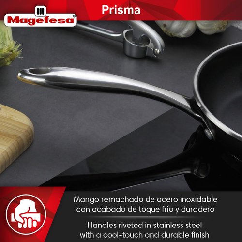 Magefesa Prisma 7.9-Inch Frying Pan, 18/10 Stainless Steel, Triple-Layer Nonstick, Works on All Stovetops Including Induction, Oven Safe to 392°F, Dishwasher Safe, Durable Skillet
