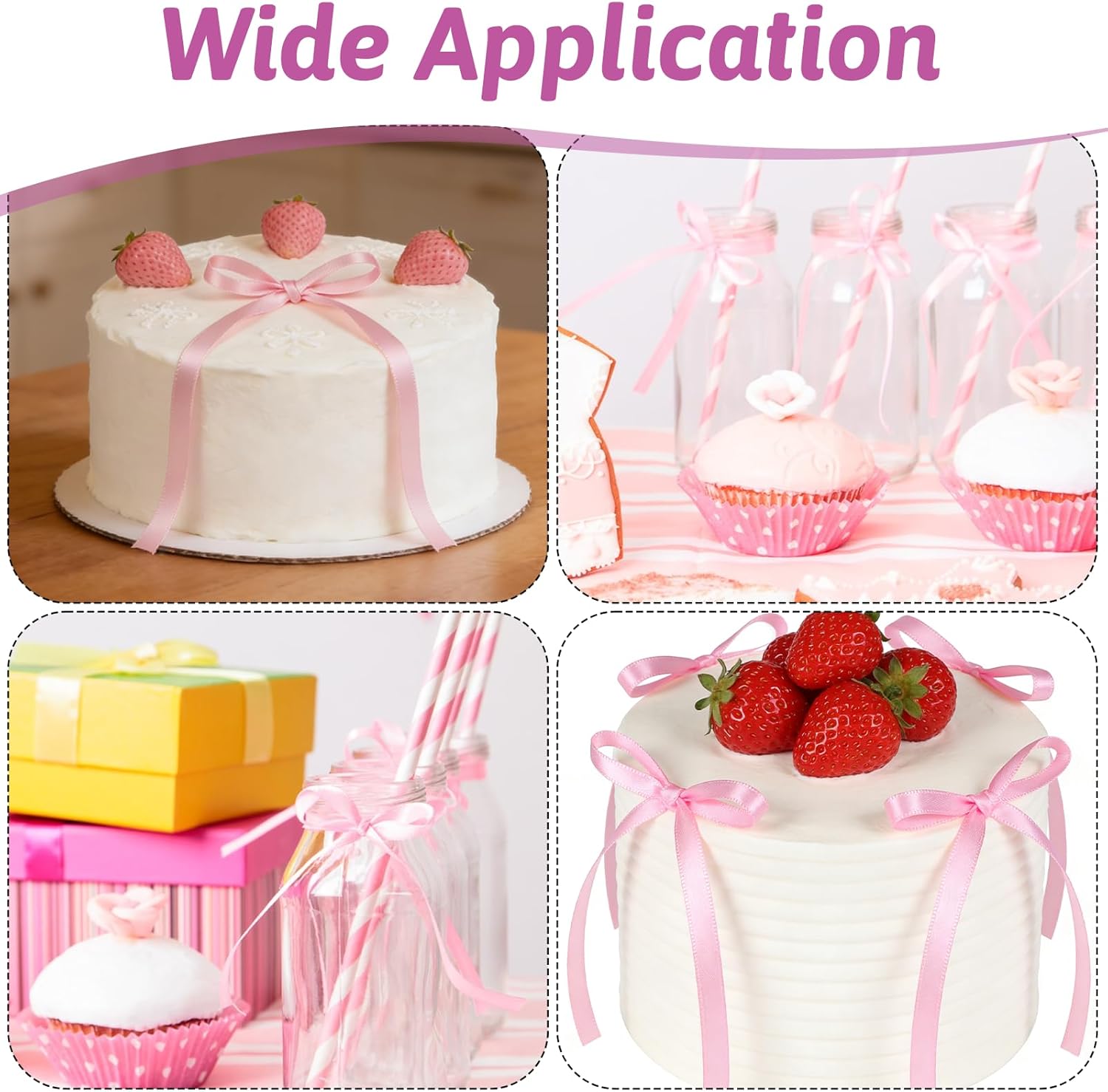 Skiennix 30Pcs Bow Cake Toppers - Pink Bowknot Decorations for Birthday & Wedding Celebrations