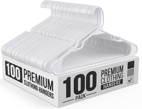 Modern Space 100-Pack Adult Plastic Hangers - Sturdy & Durable Design for Shirts, Pants, Coats, & More - White