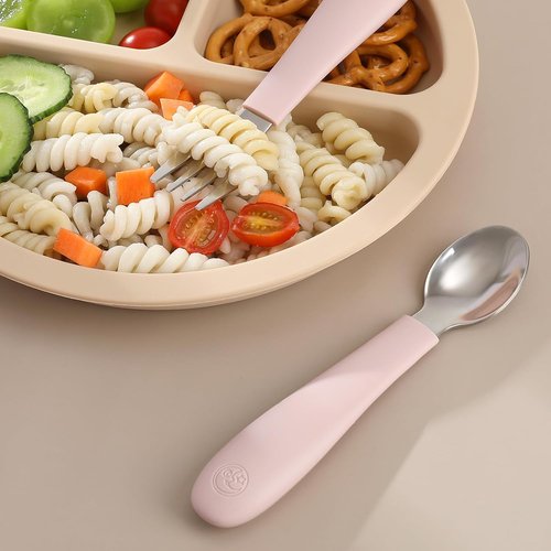 CoixFoam Toddler Utensils Set - 8-Piece Safe Silverware with Silicone Handles | Dishwasher Safe, Perfect for Self-Feeding