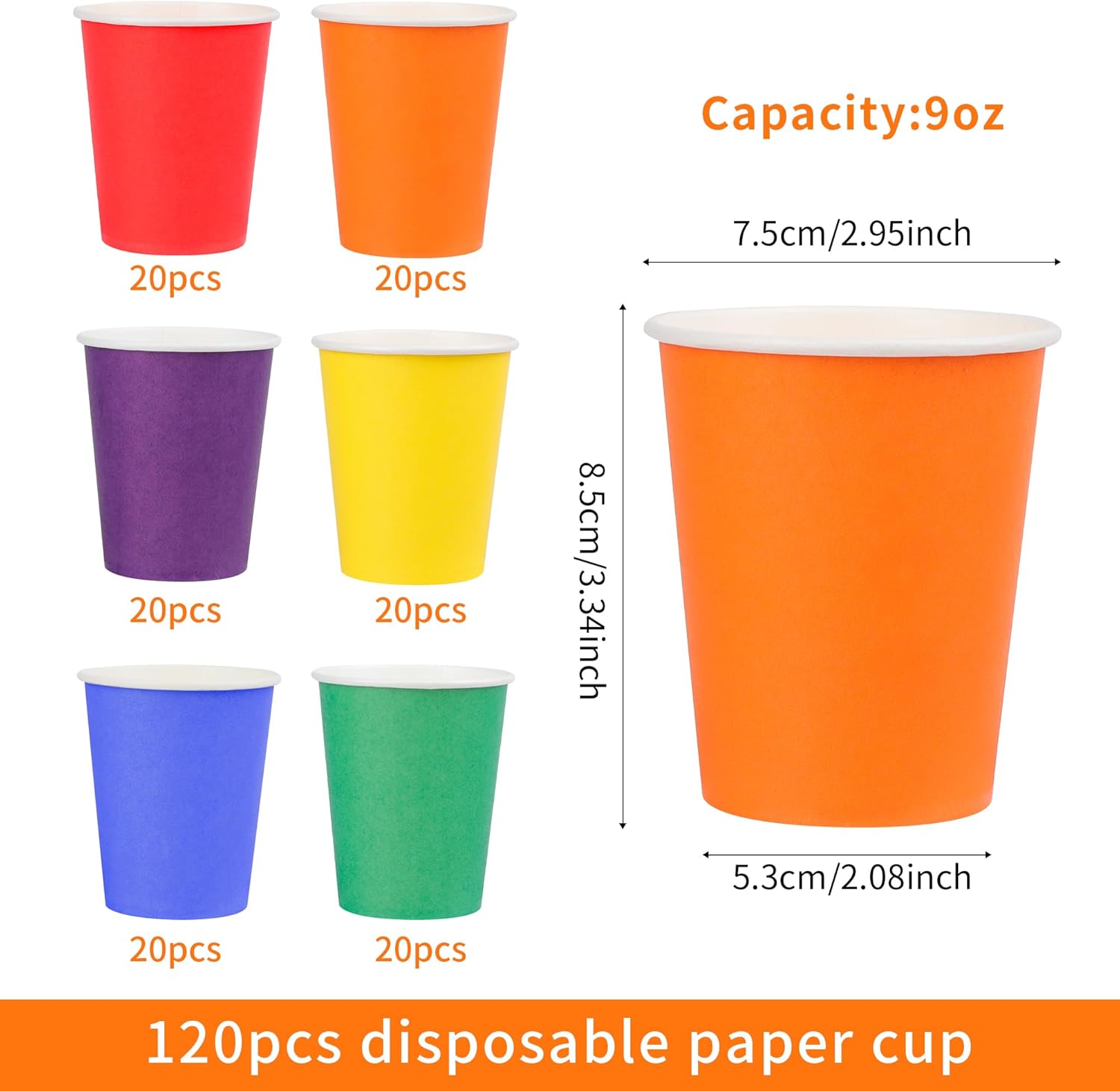 Rainbow Paper Cups by [Brand Name] - 120-Pack 9 Oz Disposable Colorful Party Cups for Birthdays & Events