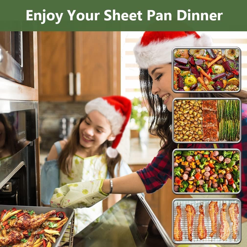 ROTTAY Baking Sheet Set - Stainless Steel Cookie Pans with Cooling Racks | Nonstick, Heavy Duty, 16 x 12 Inches (Pack of 2)