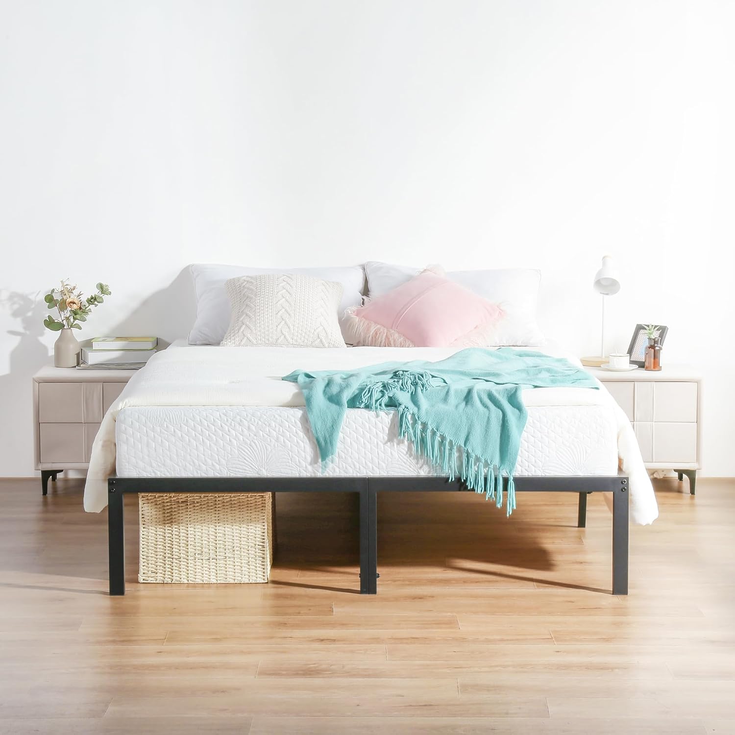 Olee Sleep King Size Platform Bed Frame - 18 Inch Heavy Duty Steel Slat Support, Noise-Free Design, Easy Assembly