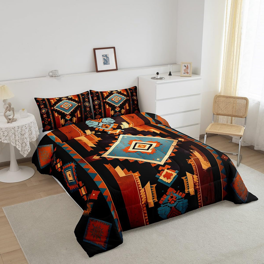 Feelyou Boho Bedding Set Queen Size Western Decor Comforter Set for Kids Boys Girls Southwest Native American Design Comforter Southwestern Geometric Duvet Set
