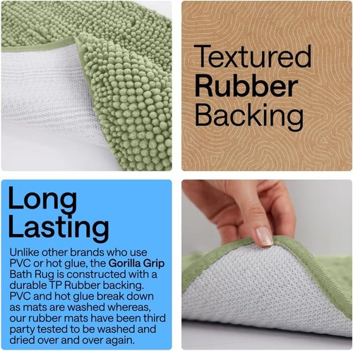 GORILLA GRIP Bath Rug Mat - Thick Soft Absorbent Chenille | Quick-Dry Microfiber, 24x17 Sage Green