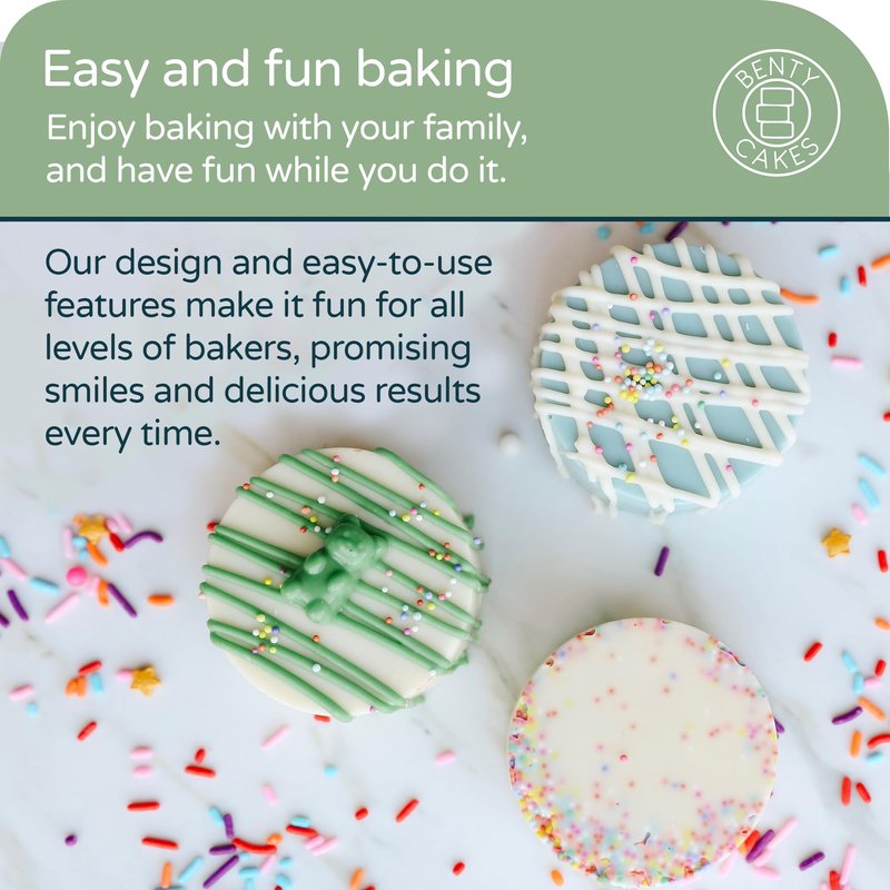 Benty Cakes – The Original Cake Puck Bonus Bundle Set – Better than a Cake Pop! Make Chocolate Covered Desserts – BPA Free Silicone – Includes 1 Mold Set, 2 Trays and 2 Scrapers – Green