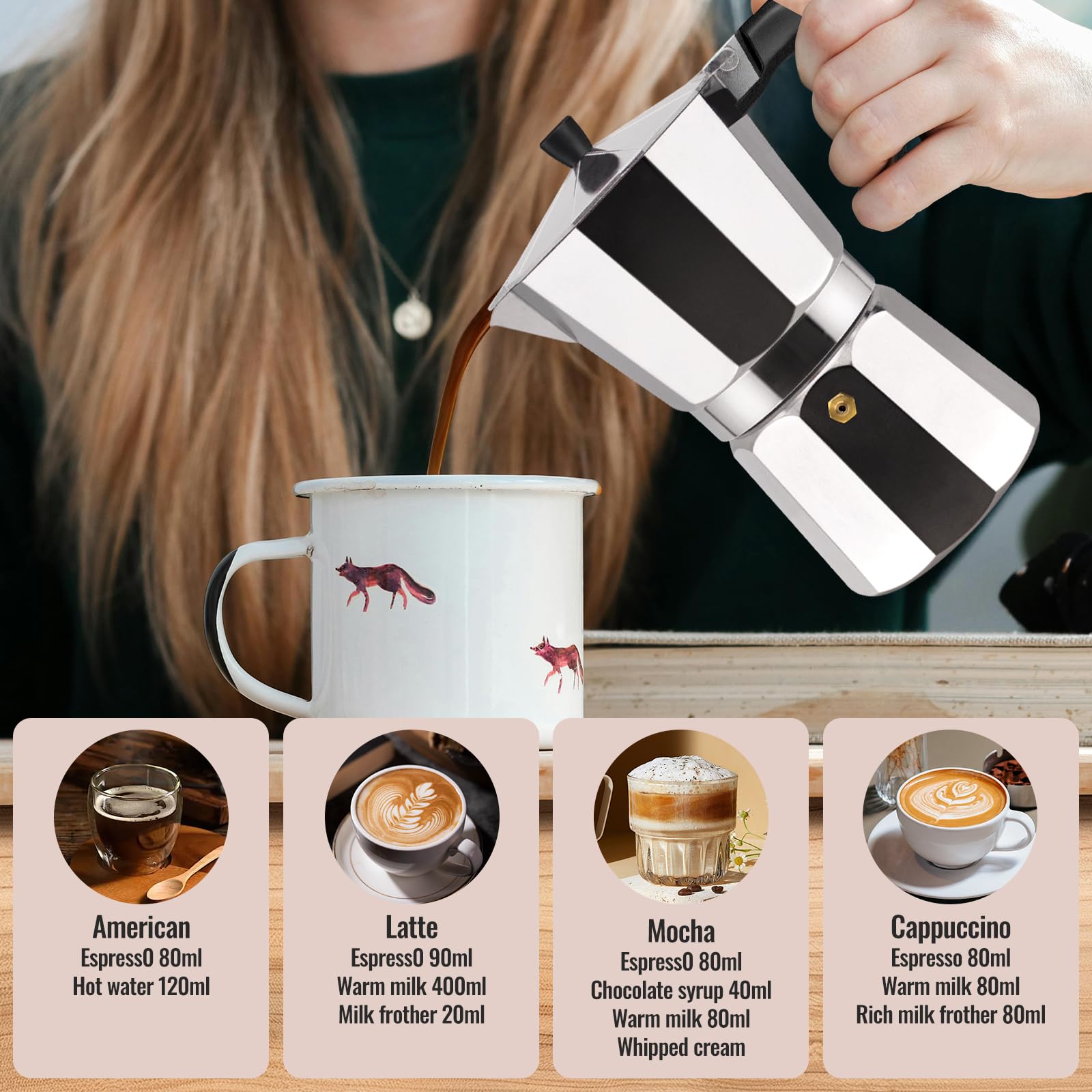 Vaolvpant 2 Cup Aluminum Moka Pot Classic Stovetop Espresso Coffee Maker 100ml 3.4oz Coffeemaker Percolator Mocha Pot Greca Coffee Maker Cafe Makers for Italian and Cuban Café Brewing Silver