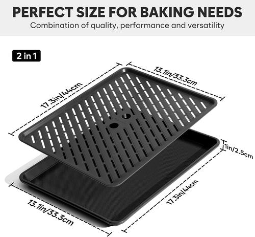 Half Sheet Pan with Cooling Rack by [Brand Name] - 17.3” x 13.1” Non-Stick Heavy Duty Baking Tray