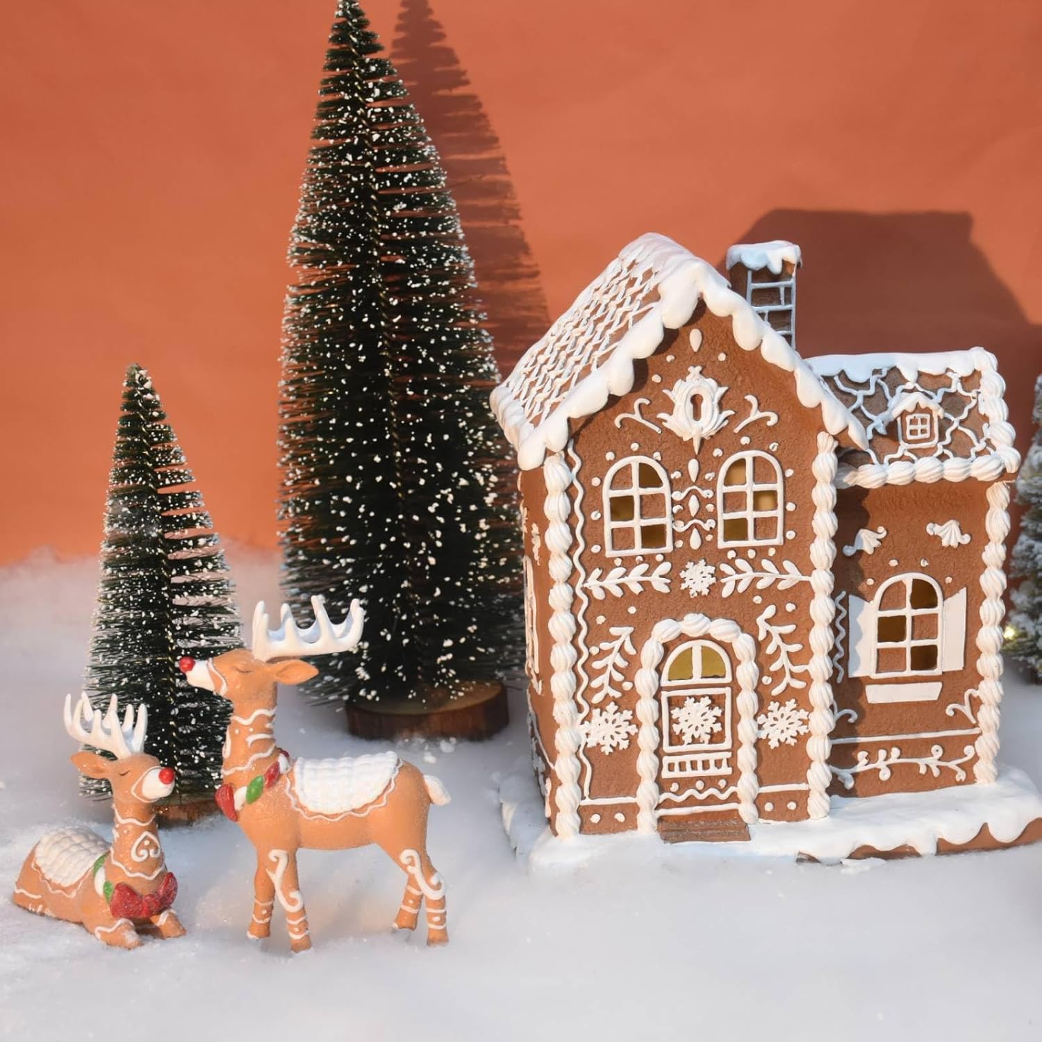 Sheaifun Gingerbread House Decor - Indoor Resin Christmas Decoration with LED Lights | 9 x 5 x 10.2 Inch