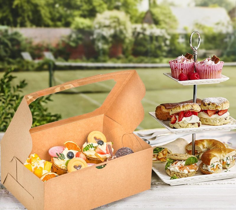 UnicoPak 20 Pack Brown Cupcake Boxes with Handle Tray - 4" Tall Large Muffin Boxes for 6 Cupcakes - Professional Food-Grade Cardboard Window Boxes for High Frosting, Toppers & Jumbo Treats