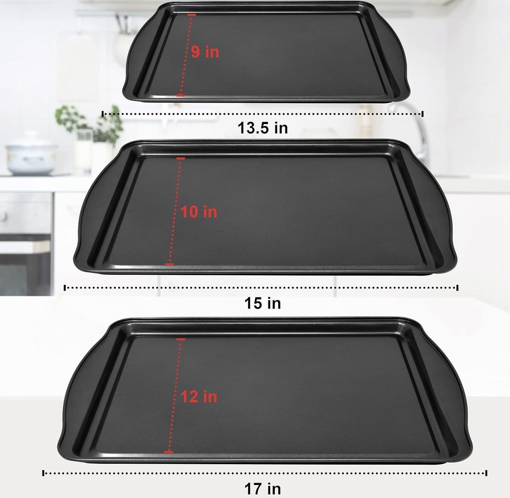Perlli Non-Stick Baking Sheets - 3-Piece Carbon Steel Set for Cakes & Cookies | BPA-Free, Various Sizes