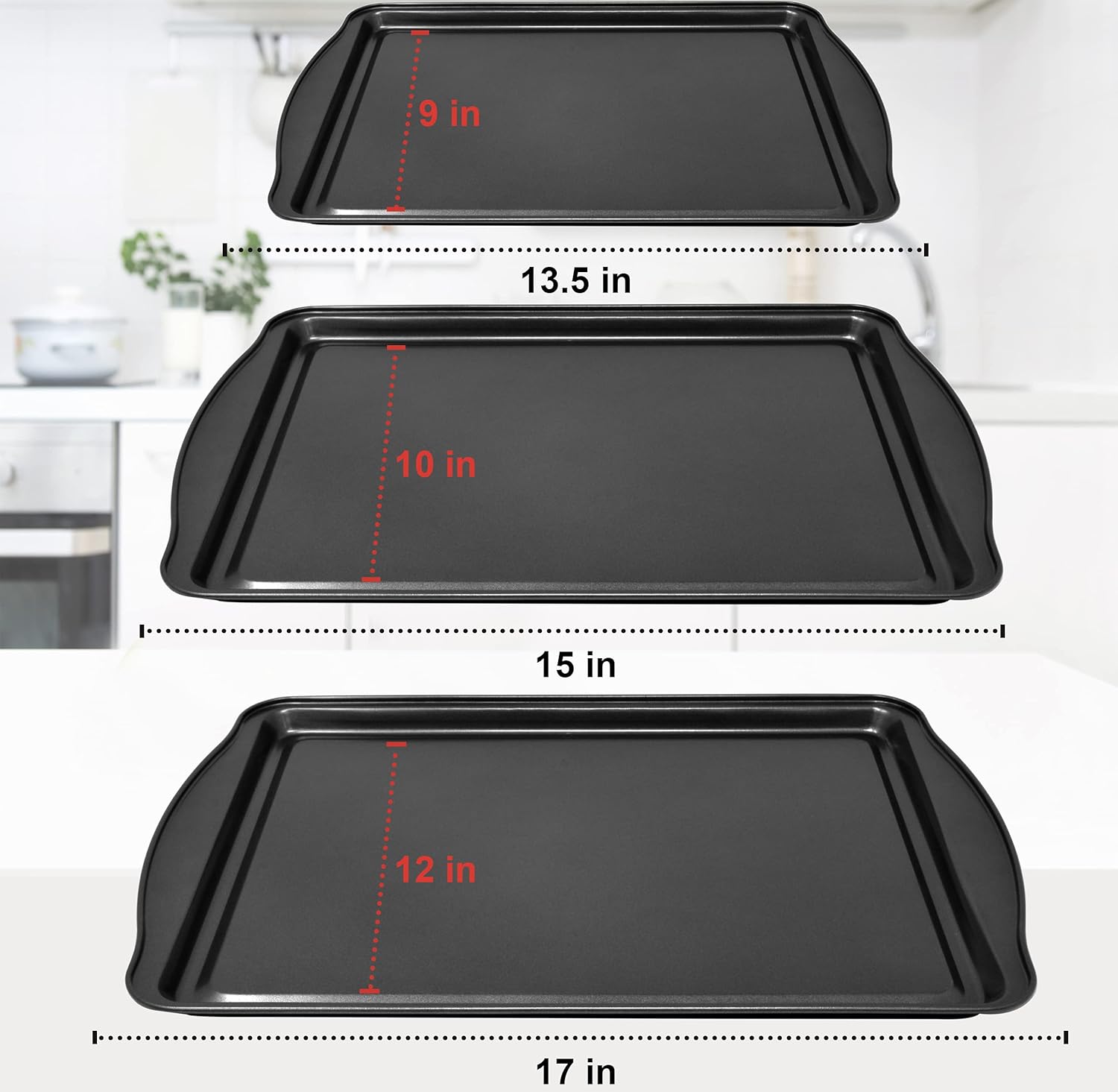 Perlli Non-Stick Baking Sheets - 3-Piece Carbon Steel Set for Cakes & Cookies | BPA-Free, Various Sizes