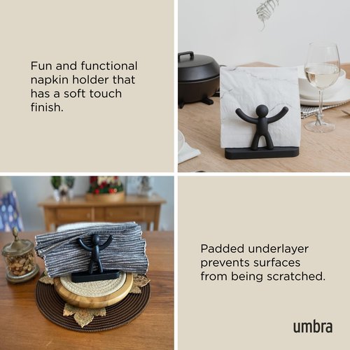 Umbra Buddy Paper Napkin Holder With Fun and Functional Design - Original Molded Wood and Plastic With Matte Black Finish Kitchen & Dining Room Paper Storage - Holds Various Sizes of Paper Napkins