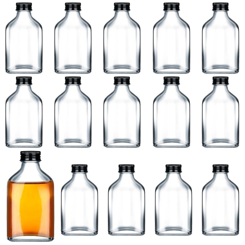 Patelai 16 Pcs 200 ml Small Glass Bottles with Caps Bulk 6.8 oz Mini Clear Flask Liquor Bottles Empty Alcohol Shot Bottling DIY Wedding Gift for Syrup Potion Juice Wellness Vodka Beverages Whiskey Oil