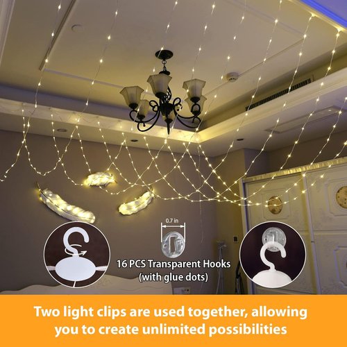 HXWEIYE 300LED Fairy Curtain Lights - 9.8x9.8Ft USB Plug-In with Remote | 8 Modes Warm White Indoor Decor
