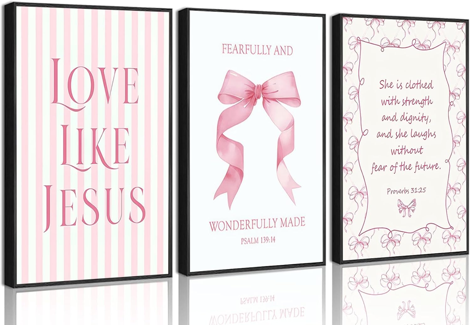 Skiennix Pink Christian Wall Art - Inspirational Bible Verse Canvas Prints | 3-Piece Set, 12x16in Unframed