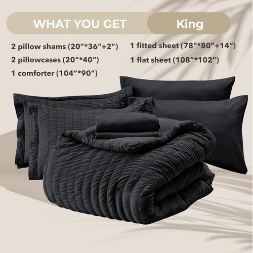 HYMOKEGE King Size Comforter Set - 7-Piece All-Season Luxury Bedding in Black with Sheets & Pillowcases