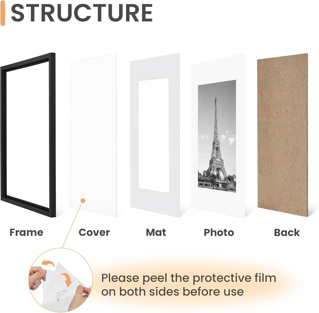 Upsimples 20x28 Picture Frame Set of 5 - Display 16x24 Posters with Mat | Black Wall Hanging Frames