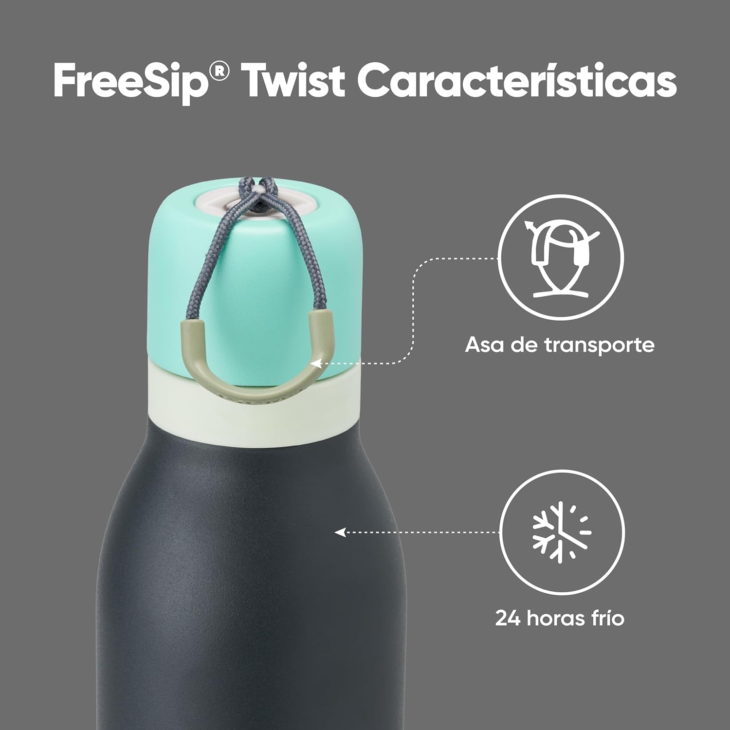 Owala FreeSip Twist Insulated Stainless Steel Water Bottle - BPA-Free, 24 oz, Blue/Grey (Foggy Tide) for Sports & Travel