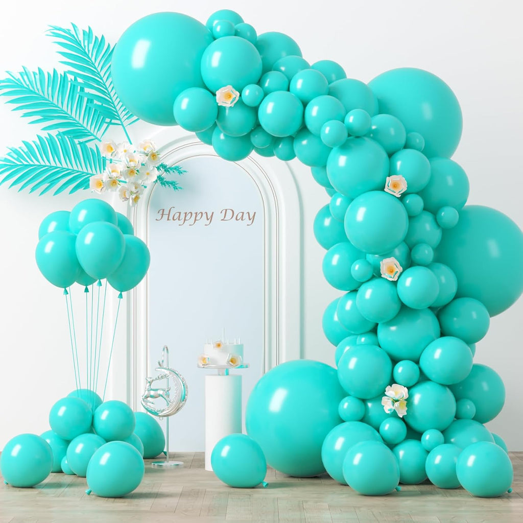 Voircoloria Teal Balloons - 130-Piece Set in Various Sizes for Baby Showers, Weddings & Birthdays