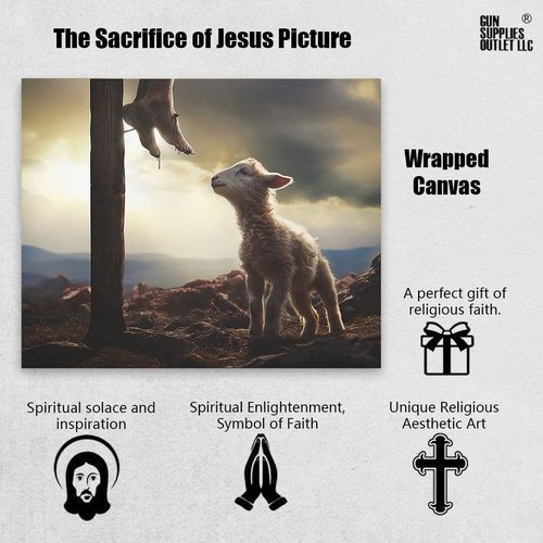 Jesus and Lamb Canvas Wall Art - The Sacrifice of Jesus | Religious Christian Home Decor 8x10