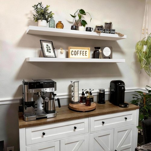 BAYKA Floating Shelves - 48-Inch Heavy Duty Rustic Wood Wall Mounted | Set of 2 for Home Decor & Storage (White)