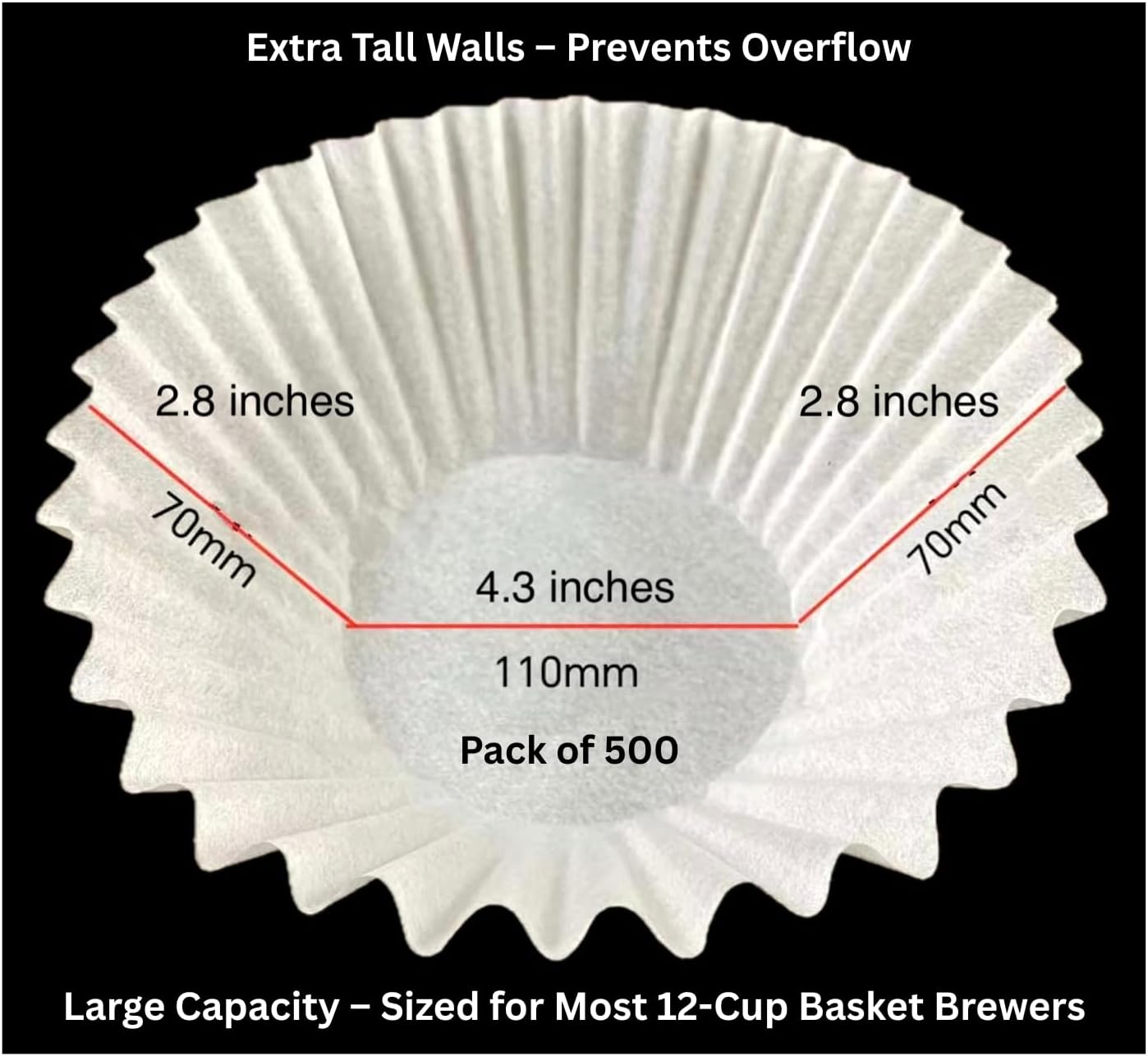 Pine & Pebble® 12-Cup Coffee Filters - 500 Count Tall-Walled Basket Style | No Grounds, No Mess | Fits BUNN & Standard Makers